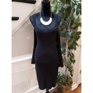 Talent Womens Black Ribbed Scoop Neck Cold Shoulder Sleeve Knit Sweater Dress L